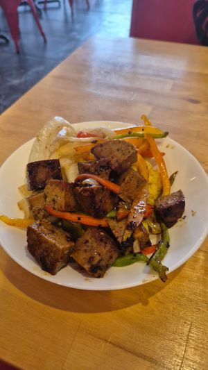Sausage & Peppers add burmese tofu at Spacecat V-stro in Ferndale