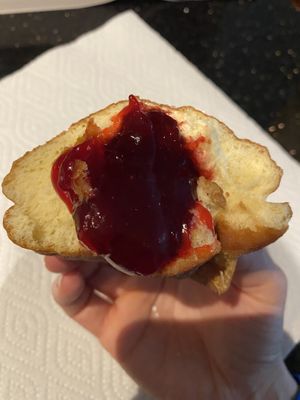 So much jam (raspberry jam filled donut)  at Donut Run in Washington