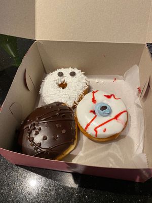 Coconut Mummy, berry (?) eyeball, Death by Chocolate  at Donut Run in Washington