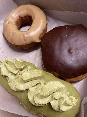 Matcha, pancake and Boston cream  at Donut Run in Washington