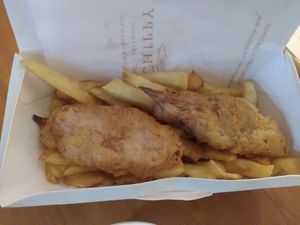 The battered banana blossom and chips - large chips at Mr Chippy in York