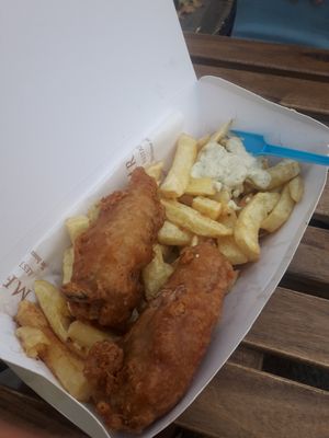 Vegan fish and chips and tartare sauce at Mr Chippy in York