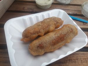 Vegan battered sausage at Mr Chippy in York