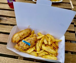 Vegan fish and chips (banana blossom)  at Mr Chippy in York