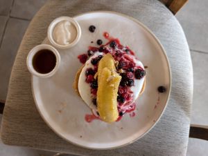 Peanut protein pancakes (vegan) at The Brewery in Larnaca
