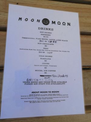 Drinks (variety of plant based milks) at Moon To Moon in Mount Victoria