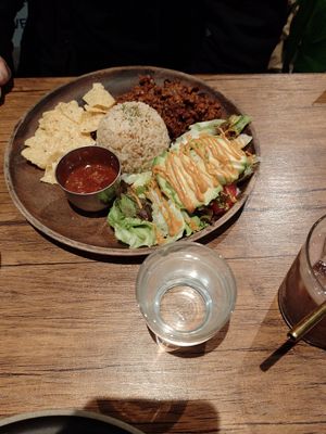 Rice Taco plate - so so at Sonu Sonu in Fukuoka