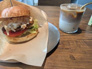 With soy latte at Sonu Sonu in Fukuoka