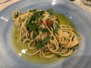 Vegan pasta, pool of high quality EVOO  at Via Napoli in Lane Cove