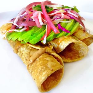 Vegan Quinoa & Potato Taquitos with Avocado  at Taco Vega in Los Angeles