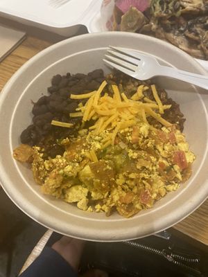 Breakfast burrito but in a bowl  at Taco Vega in Los Angeles