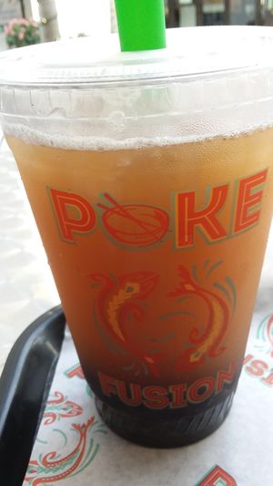 Lychee black tea with boba at Poke Fusion in Fort Myers