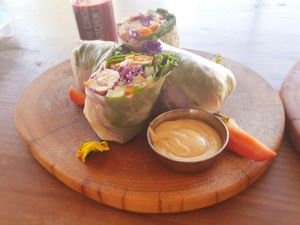 Rainbow Rolls and Peanut sauce at The Conscious Kitchen - Kloof St in Cape Town