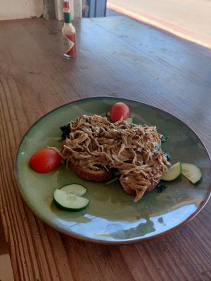 Pulled oyster mushrooms on toast at The Conscious Kitchen - Kloof St in Cape Town