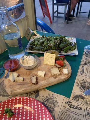 Vegan cheese board and padron peppera  at 13 Bistrot in Fuerteventura