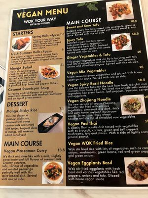 Vegan menu at Wok Your Way in Dartmouth