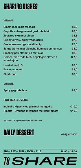 Menu tapas at Superkelly in Ghent
