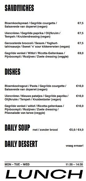 Menu lunch at Superkelly in Ghent