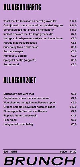 Menu brunch at Superkelly in Ghent