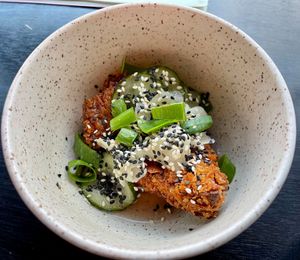 Agedashi Tofu / gember / sesam / komkommer at Superkelly in Ghent