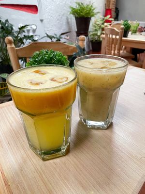 Pineapple passion fruit and guanabana passion fruit juice.  at El Sabor de Anita - Maybe closed in Guadalajara