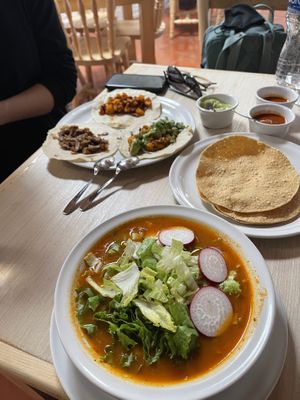 Chorizo and potatoes tacos and pozole  at El Sabor de Anita - Maybe closed in Guadalajara