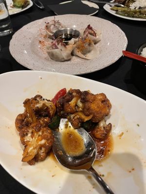 Crispy cauliflower was a favorite at the table (meaning I didn’t get much lol); eggplant dumplings were not (meaning I didn’t want much)  at Jujube in Chapel Hill