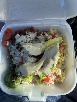 Jackfruit quinoa bowl with tahini dressing  at Screaming Vegan in Roanoke