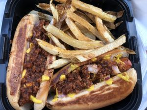 Hot dog combo w lemon pepper fries at Screaming Vegan in Roanoke