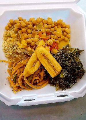 Curry chickpeas and plantains  at Screaming Vegan in Roanoke
