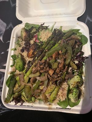 Quinoa/ brussel sprout/ asparagus salad with tahini dressing   at Screaming Vegan in Roanoke