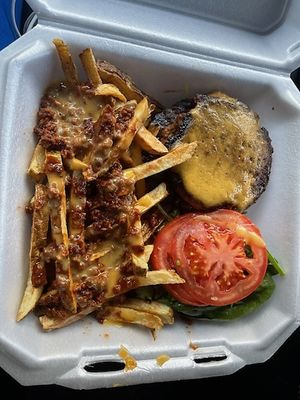 Double decker combo with chili cheese fries   at Screaming Vegan in Roanoke