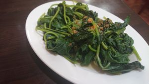 Sweet potato leaves 燙地瓜葉 NTD35 at HéHé SùShí 和合素食 in New Taipei City