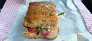 Foccacia with hummus and grilled veggies at VUEGEN BV in Diest