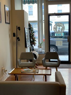Interior, inviting decor at Valkyrie Coffee Roasters in Chester