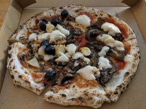 Half Capricciosa / Half Parmigiana Vegan Pizza at Antica in New Farm