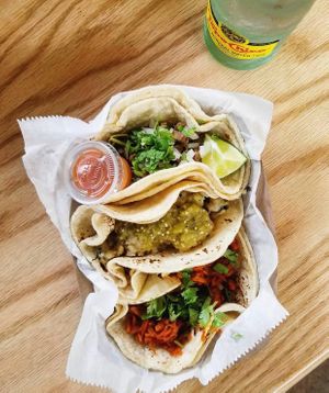 Tacos and topo chico at Succulent Vegan Tacos in Nashville