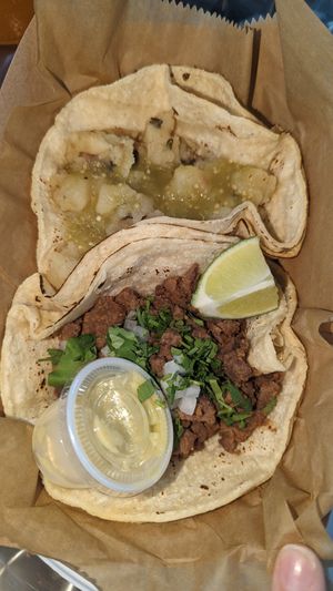 Papa's and asada tacos at Succulent Vegan Tacos in Nashville