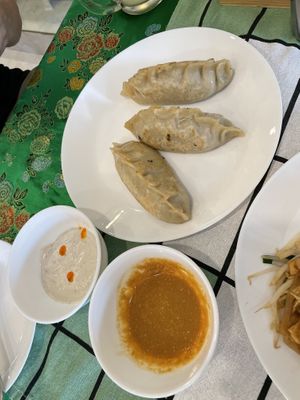 Giant gyoza with two dipping sauces  at Reach Plant Based Kitchen in Phuket