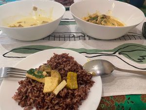 Penang tempeh and pumpkin and tofu curry.  Also had amazing summer rolls at Reach Plant Based Kitchen in Phuket