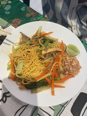 Yellow Thai Noodles with tofu (daily special)  at Reach Plant Based Kitchen in Phuket
