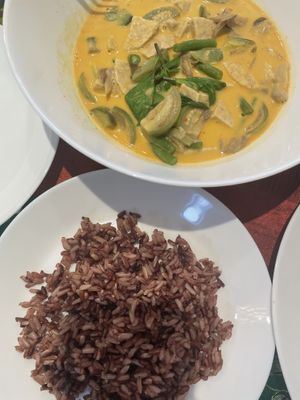 Tempeh Panang curry with brown rice   at Reach Plant Based Kitchen in Phuket