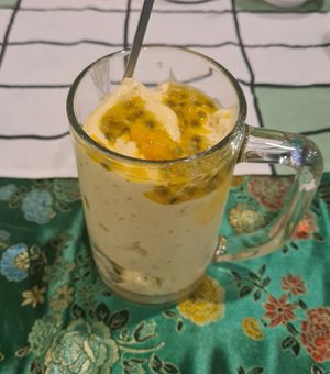 Tropical smoothie with passion fruit. at Reach Plant Based Kitchen in Phuket