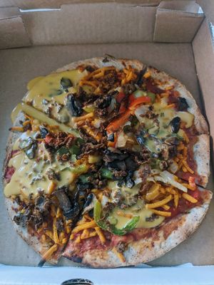 "Do They Owe Us a Pizza" 🍕 the Gluten free crust is GREAT at Fatty Vegan in Ventura