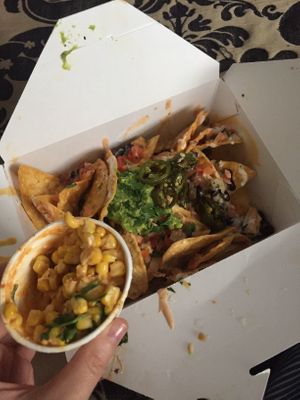 Small side of Nardcorn and Weekend Nachos at Fatty Vegan in Ventura