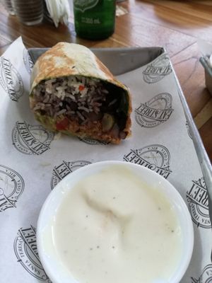 Basic burrito with soy meat and vegan mayo at Eat Street in Santa Teresa
