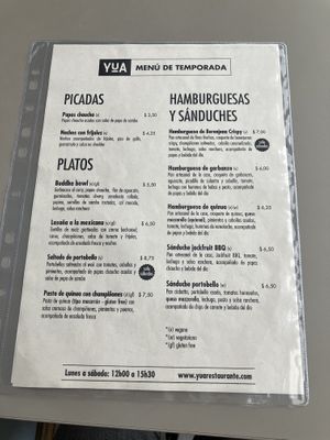 Great menu at YuA Restaurante in Cuenca