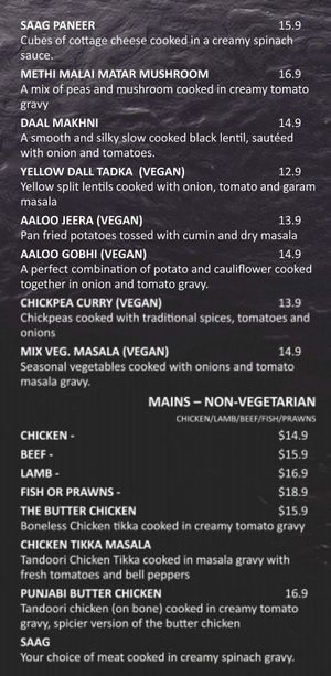 Menu at 3 Brothersss in Melbourne