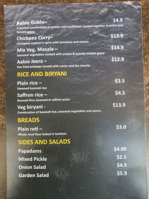 Vegan Menu - 3 Brothersss Indian Restaurant  at 3 Brothersss in Melbourne