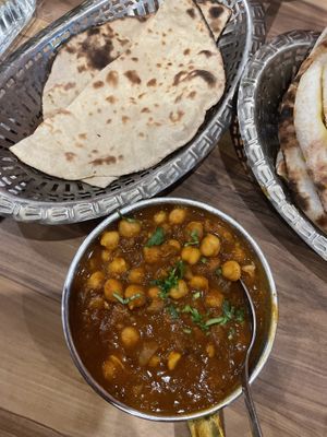 Chickpea curry and plain roti   at 3 Brothersss in Melbourne